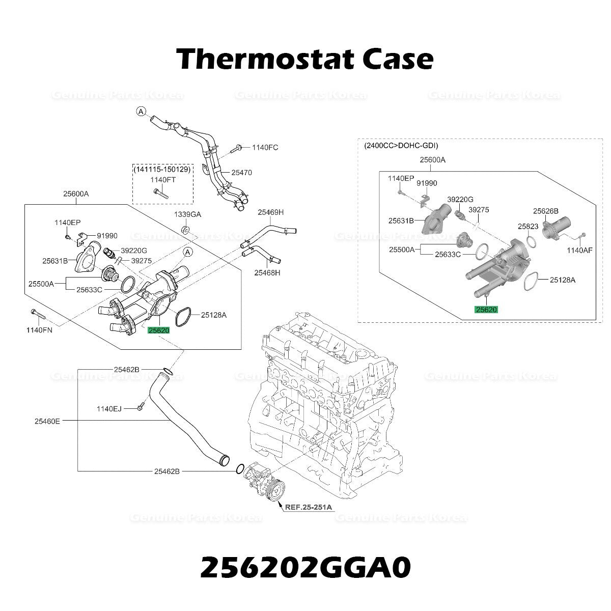 Genuine Thermostat Case 256202GGA0 for Hyundai Santa Fe Tucson Kia Sorento