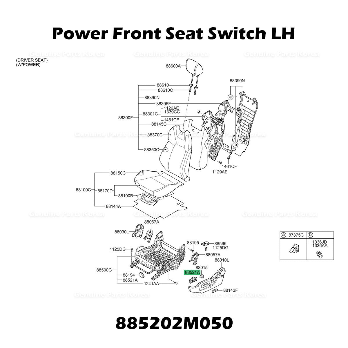 Genuine Power Front Seat Switch LH 885202M050 for Hyundai Genesis Coupe