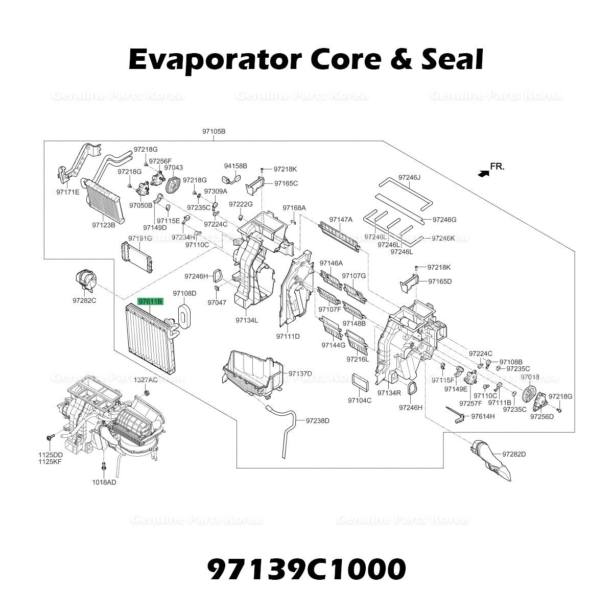 Genuine Evaporator Core & Seal 97139C1000 for Hyundai Sonata Hybrid