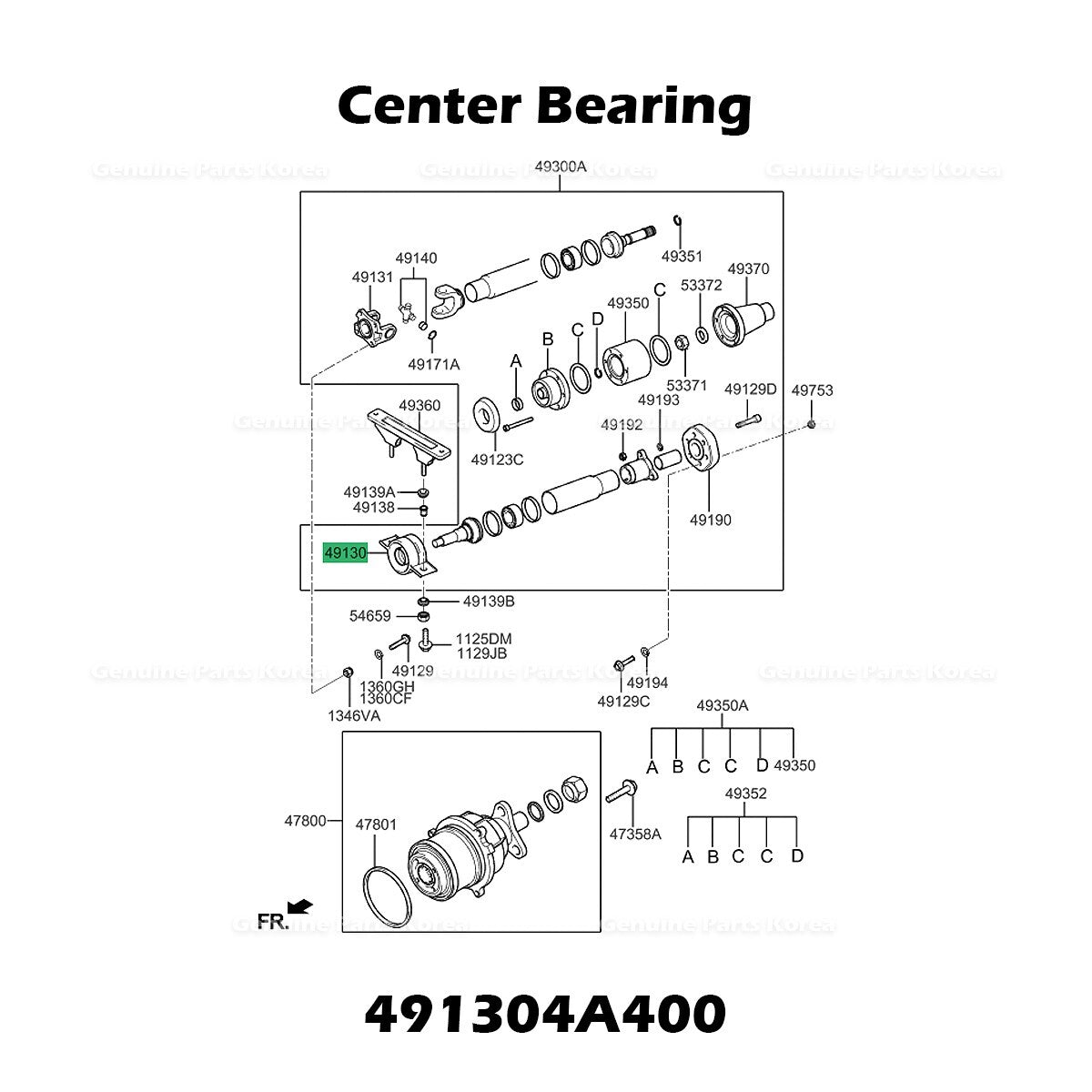 Genuine Center Bearing 491304A400 for Hyundai Santa Fe