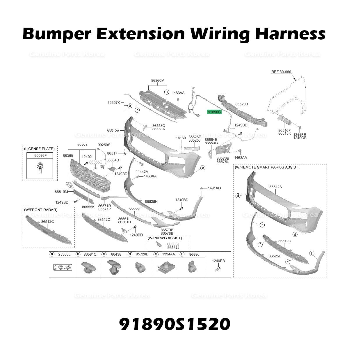 Genuine Bumper Extension Wiring Harness 91890S1520 for Hyundai Santa Fe Hybrid
