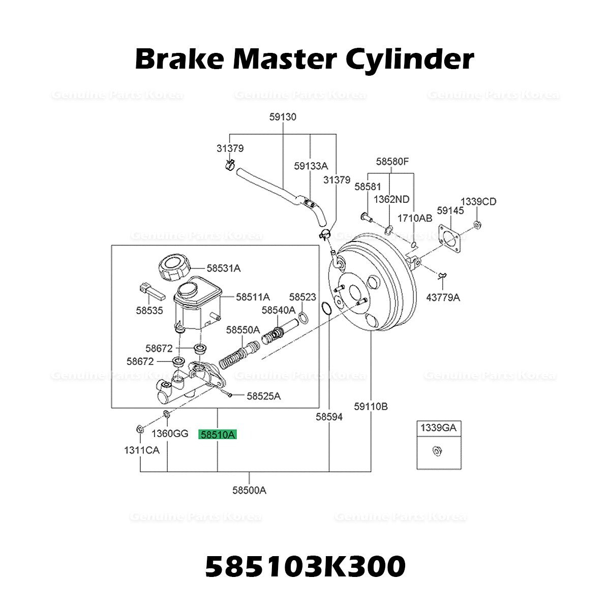 Genuine Brake Master Cylinder 585103K300 for Hyundai Azera Sonata