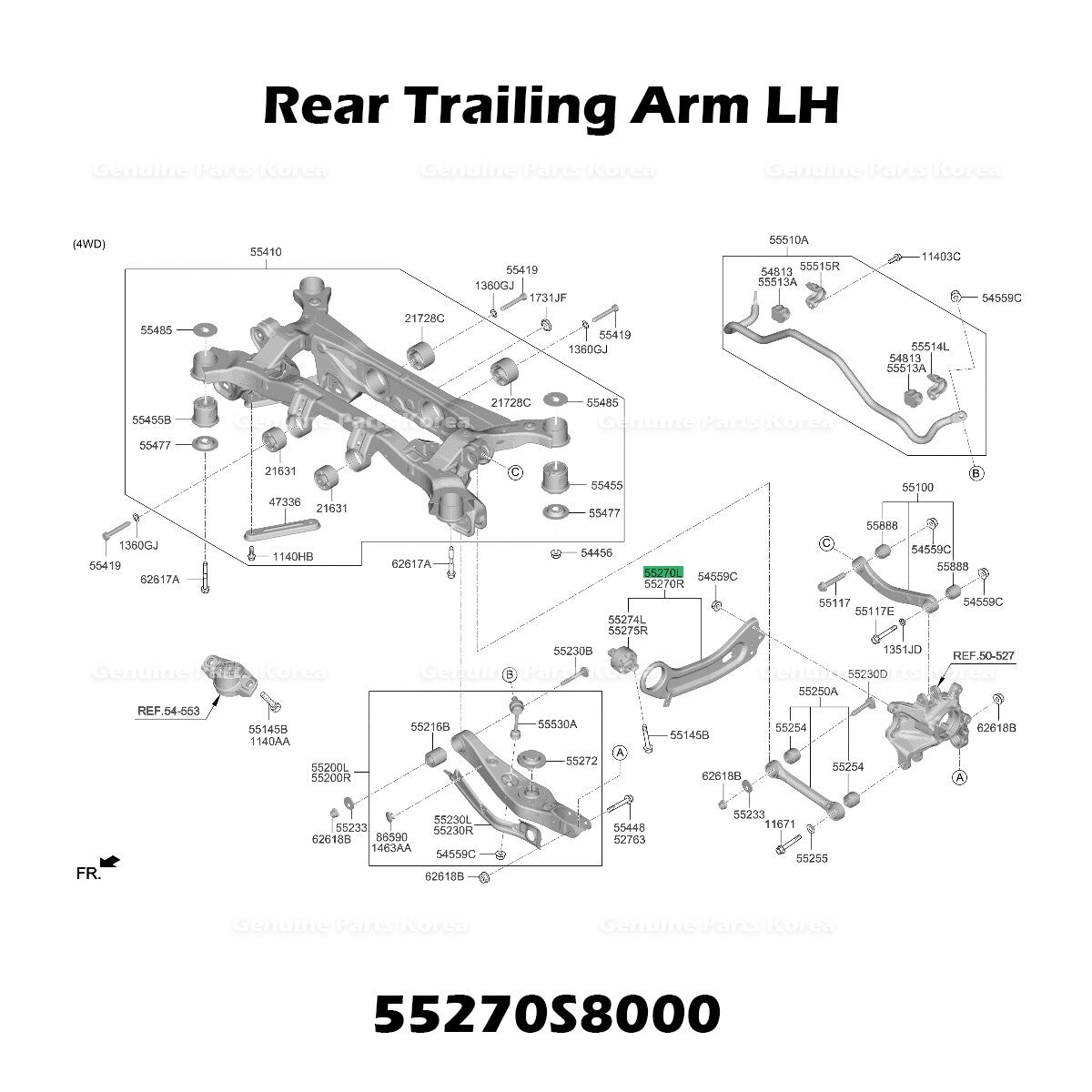 Genuine Rear Trailing Arm LH 55270S8000 for Hyundai Palisade