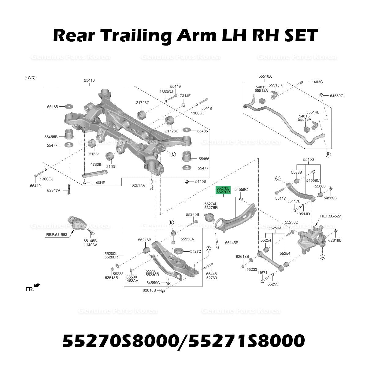Genuine Rear Trailing Arm LH RH SET 55270S8000 55271S8000 for Hyundai Palisade