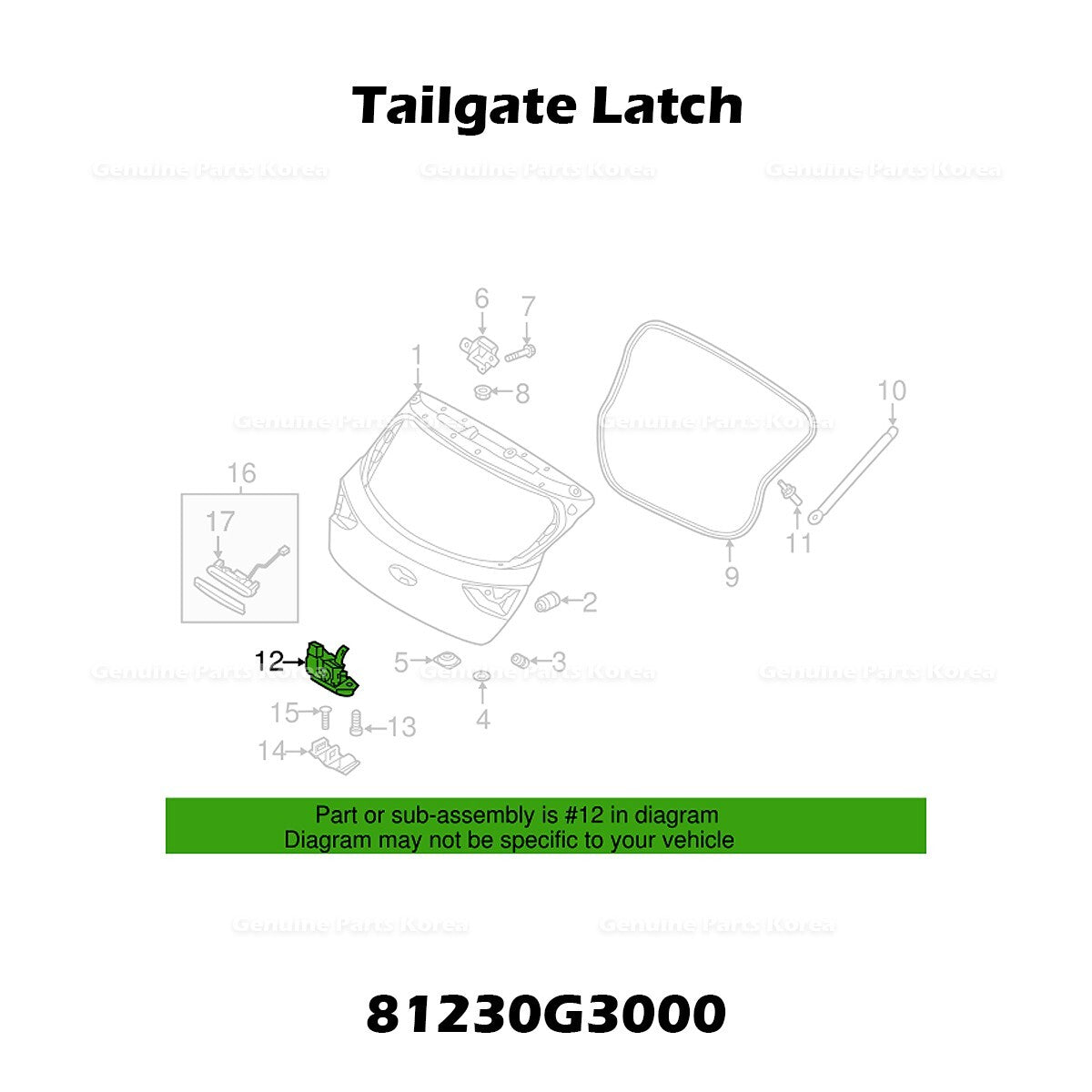 Genuine Tailgate Latch 81230G3000 for Hyundai Elantra