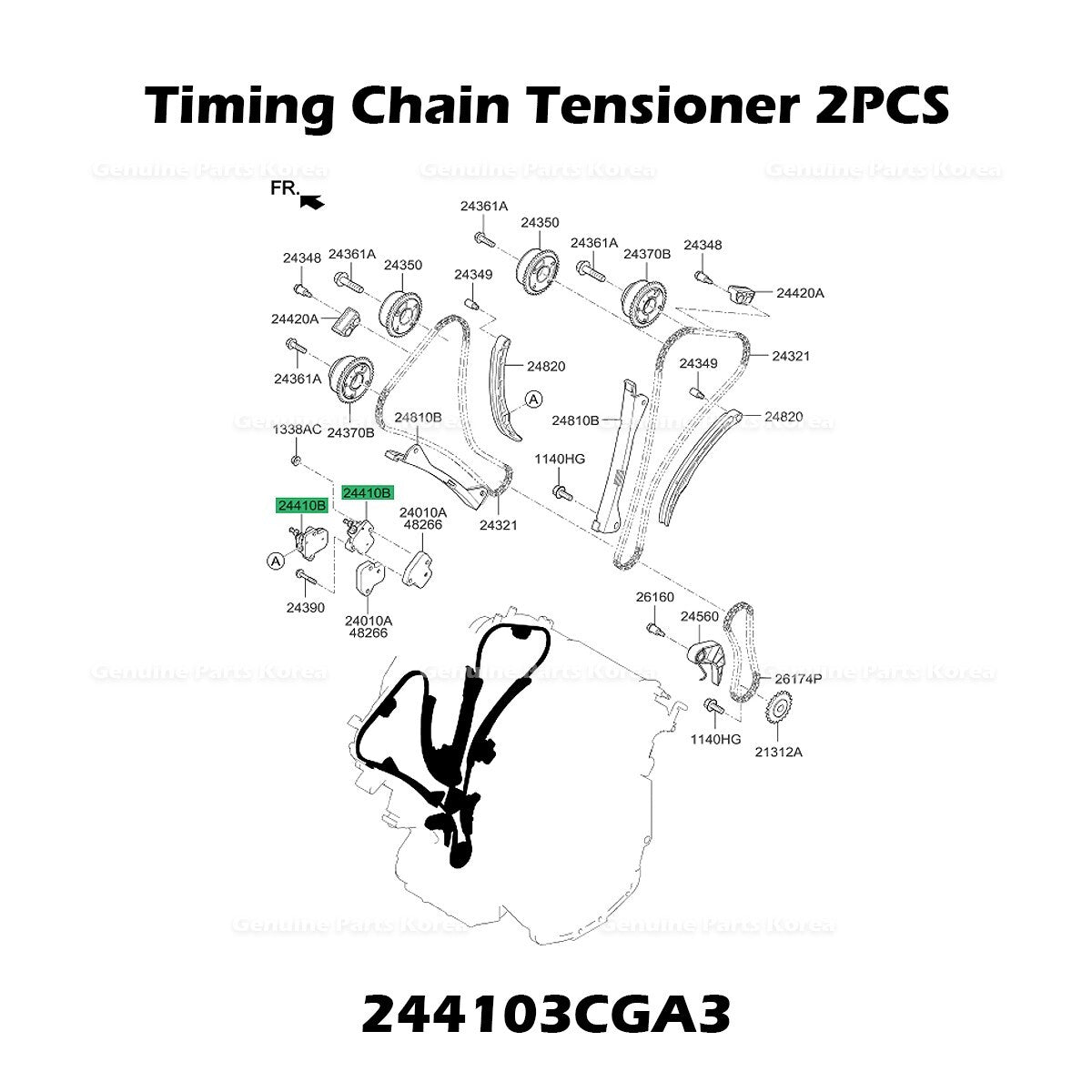 Genuine Timing Chain Tensioner 2PCS 244103CGA3 for Hyundai Kia