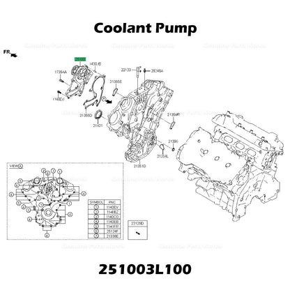 Genuine Coolant Pump 251003L100 for Genesis G70 G80 G90 Kia K900 Stinger