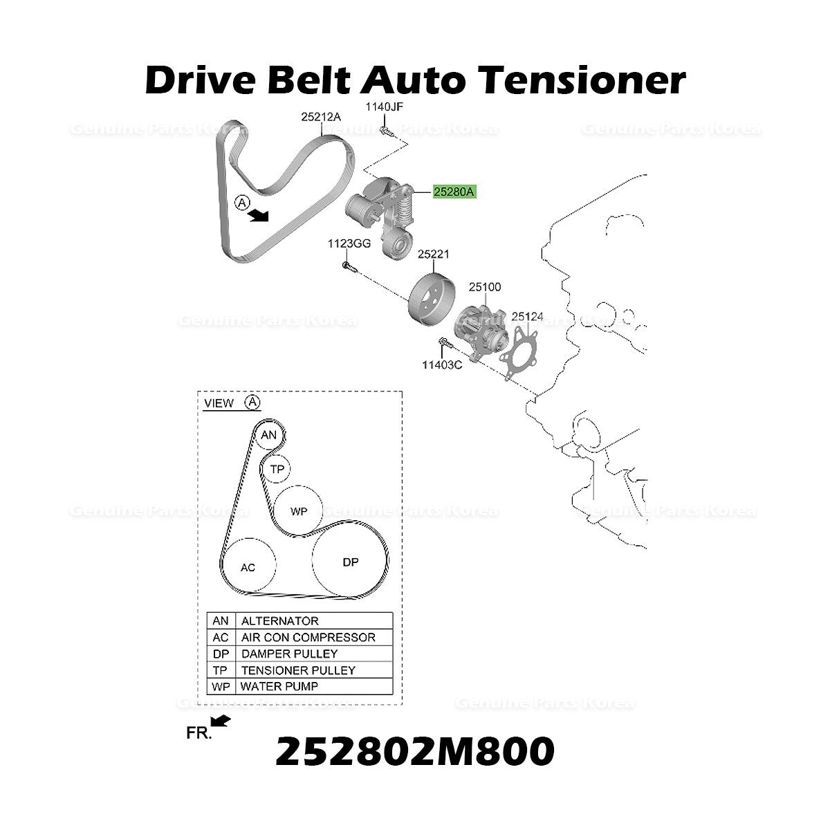 Genuine Drive Belt Auto Tensioner 252802M800 for Hyundai Elantra Kona