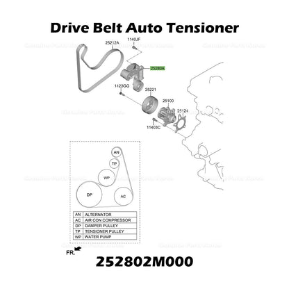 GenuineDrive Belt Auto Tensioner 252802M000 for Hyundai Accent Venue Kia Rio