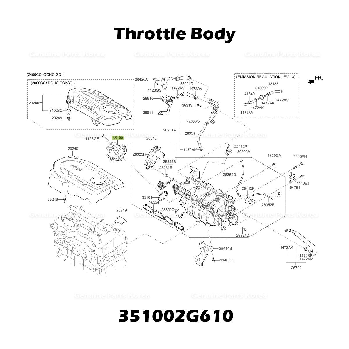 Genuine Throttle Body 351002G610 for Hyundai Santa Fe Sonata Kia Optima
