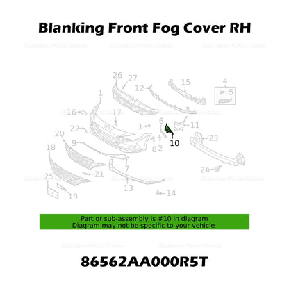Genuine Blanking Front Fog Cover RH 86562AA000R5T for Hyundai Elantra