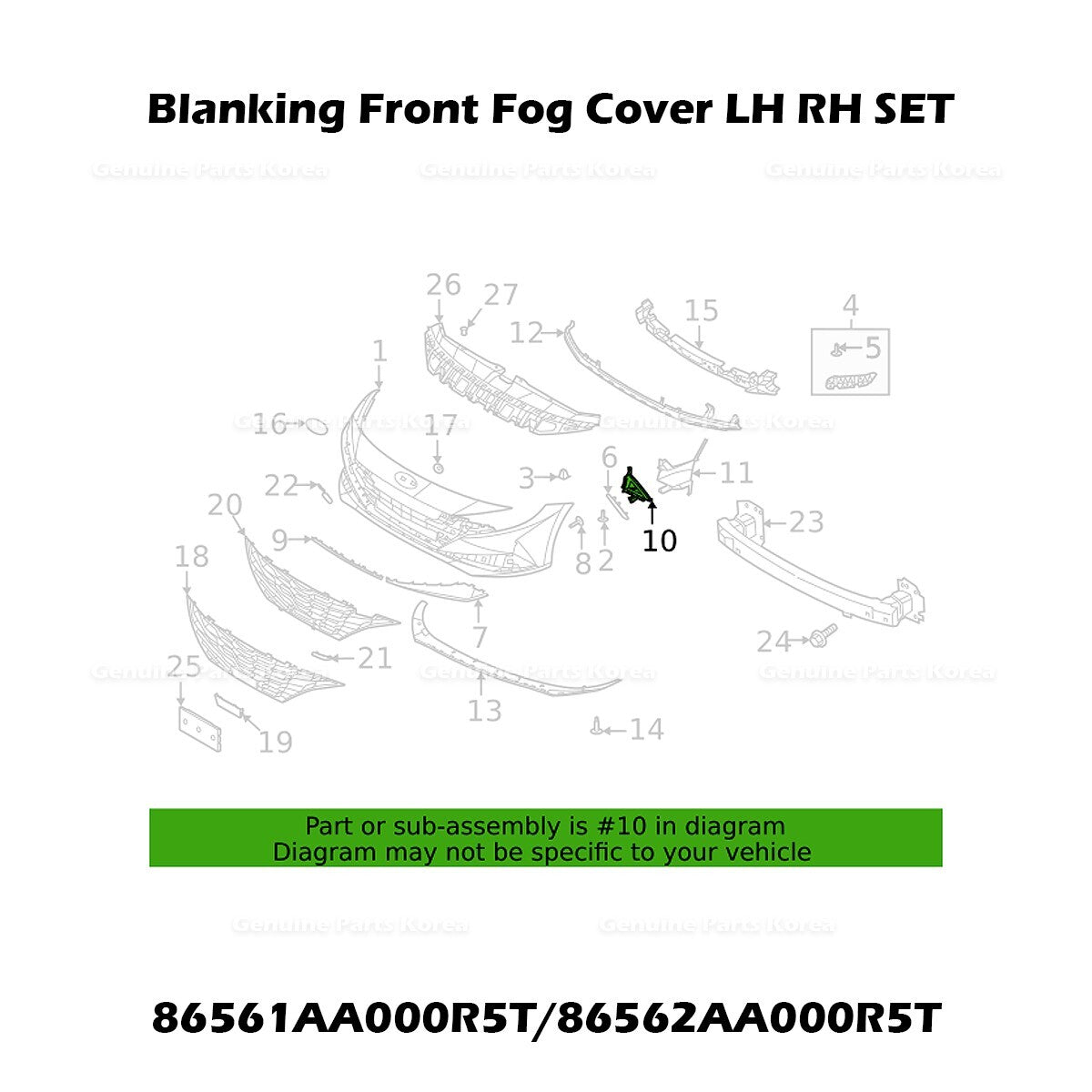 Genuine Blanking Front Fog Cover LH RH SET for Hyundai Elantra