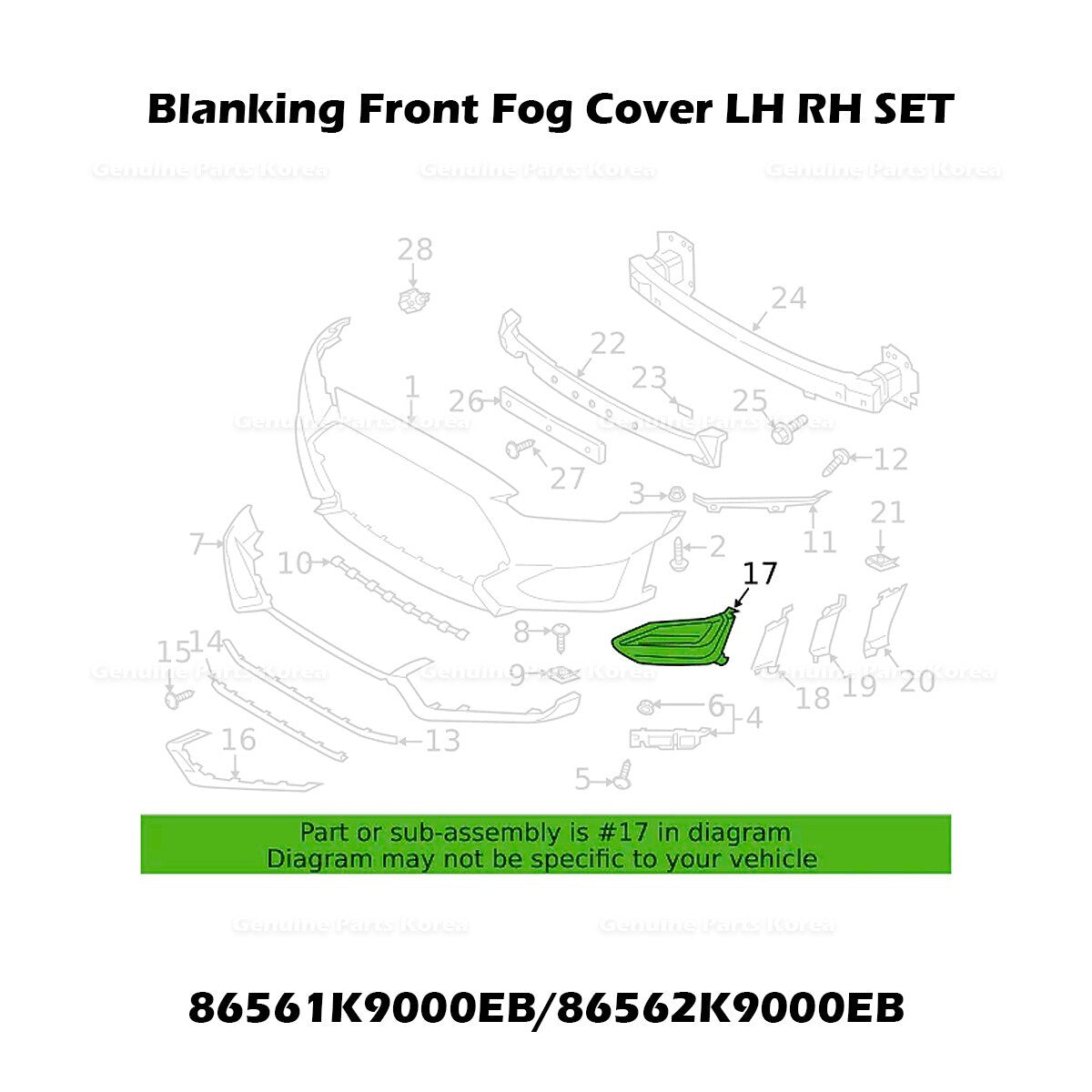 Genuine Blanking Front Fog Cover LH RH SET for Hyundai Veloster