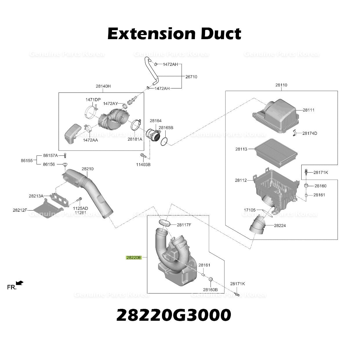 Genuine Extension Duct 28220G3000 for Hyundai Elantra Kia Forte