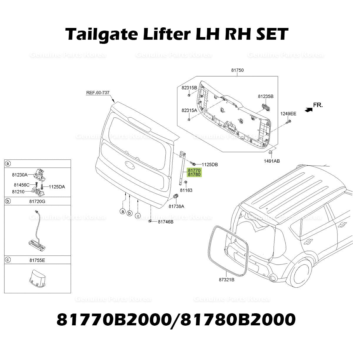 Genuine Tailgate Lifter LH RH SET 81770B2000 81780B2000 for Kia Soul