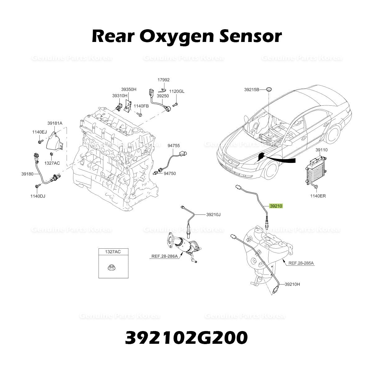 Genuine Rear Oxygen Sensor 392102G200 for Hyundai Santa Fe Kia Forte