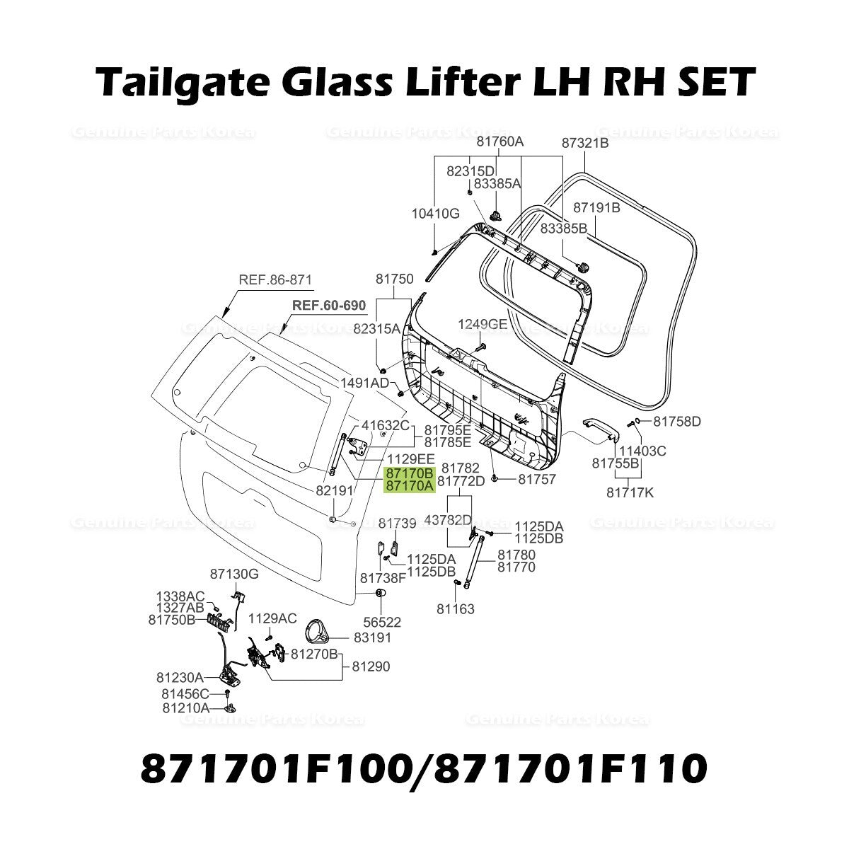 Genuine Tailgate Glass Lifter LH RH SET 871701F100 871701F110 for Kia Sportage