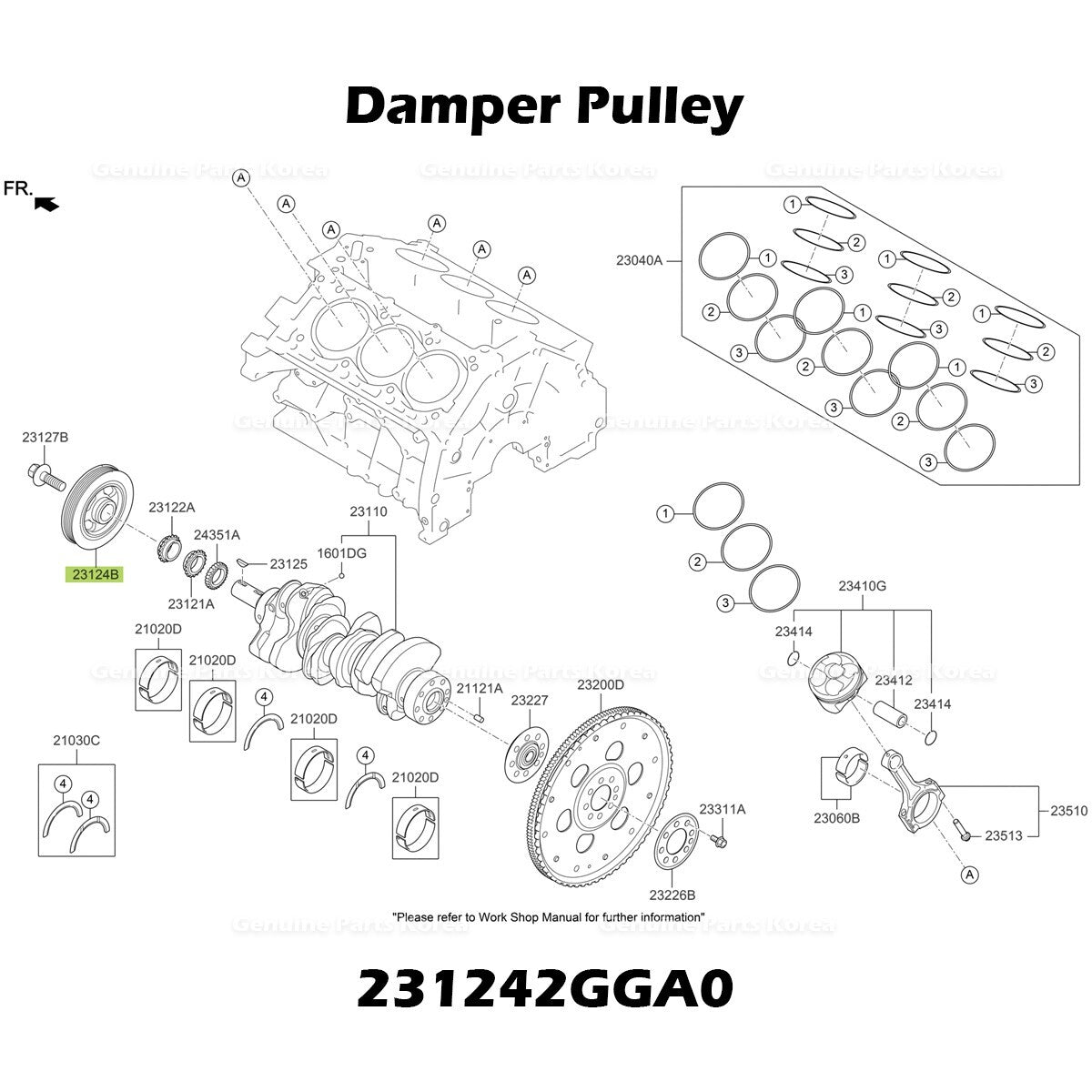 Genuine Damper Pulley 231242GGA0 for Hyundai Elantra N Genesis G70 Kia Optima