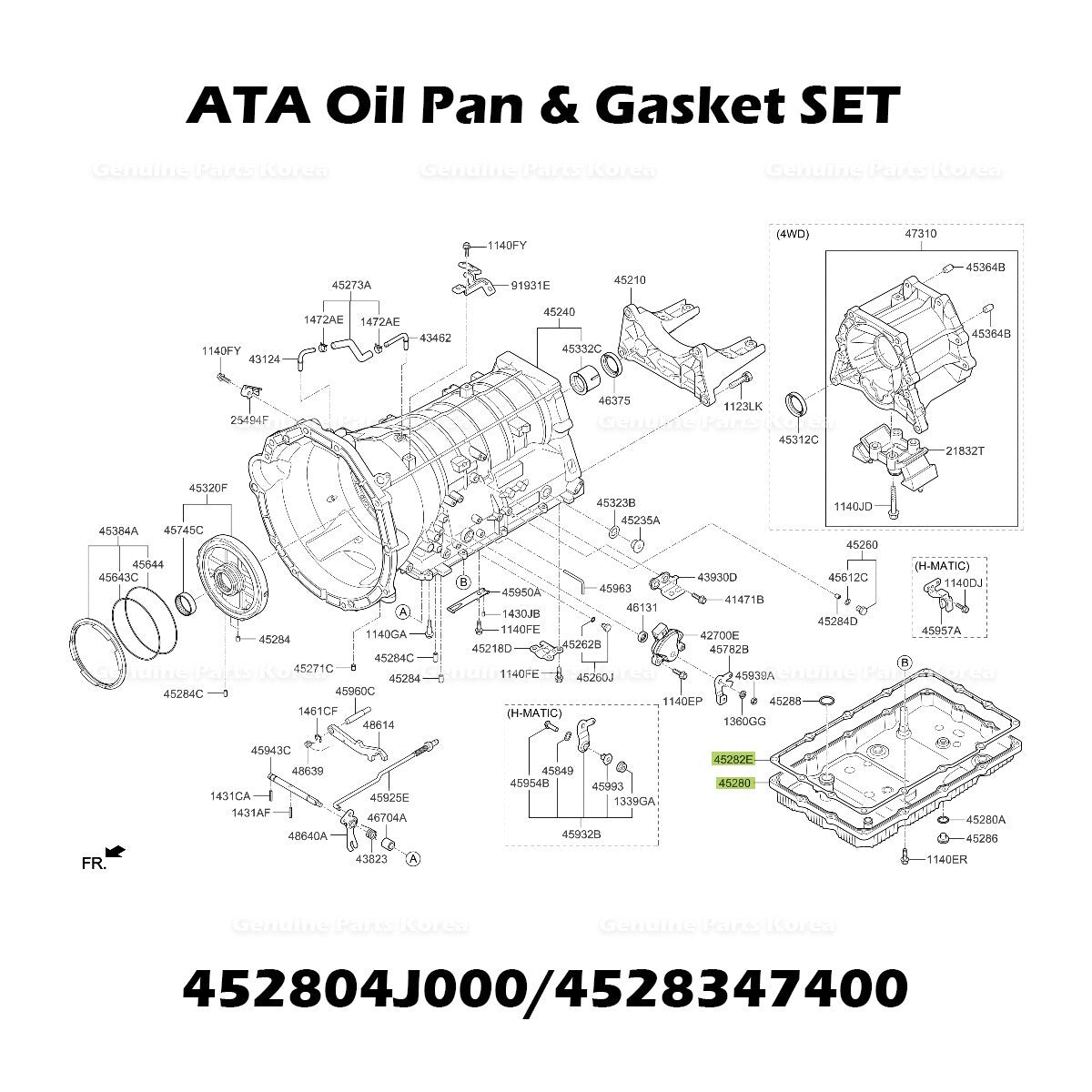 Genuine ATA Oil Pan & Gasket SET 452804J000 for Hyundai Genesis G70 G80 G90