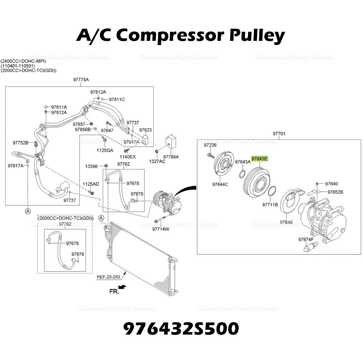 Genuine A/C Compressor Pulley 976432S500 for Hyundai Tucson Kia Sportage