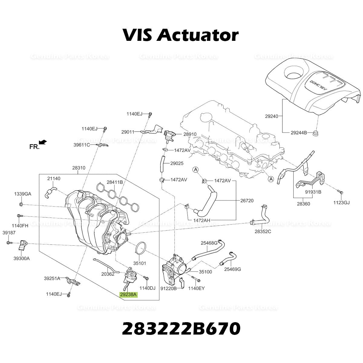 Genuine VIS Actuator 283222B670 for Hyundai Accent Kia Rio