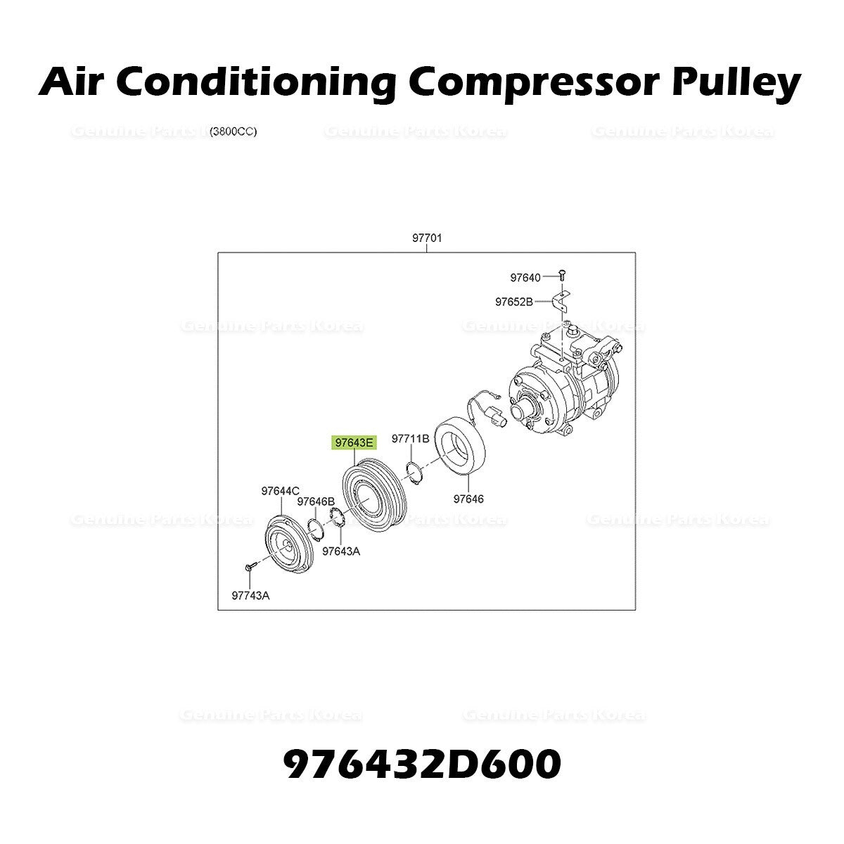 Genuine Air Conditioning Compressor Pulley 976432D600 for Hyundai Genesis