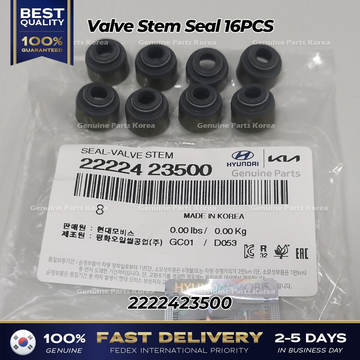 Genuine Valve Stem Seal 16PCS 2222423500 for Hyundai Accent Elantra Kia Optima