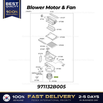 Genuine Blower Motor & Fan 971132B005 for Hyundai Santa Fe Kia Sedona Sorento