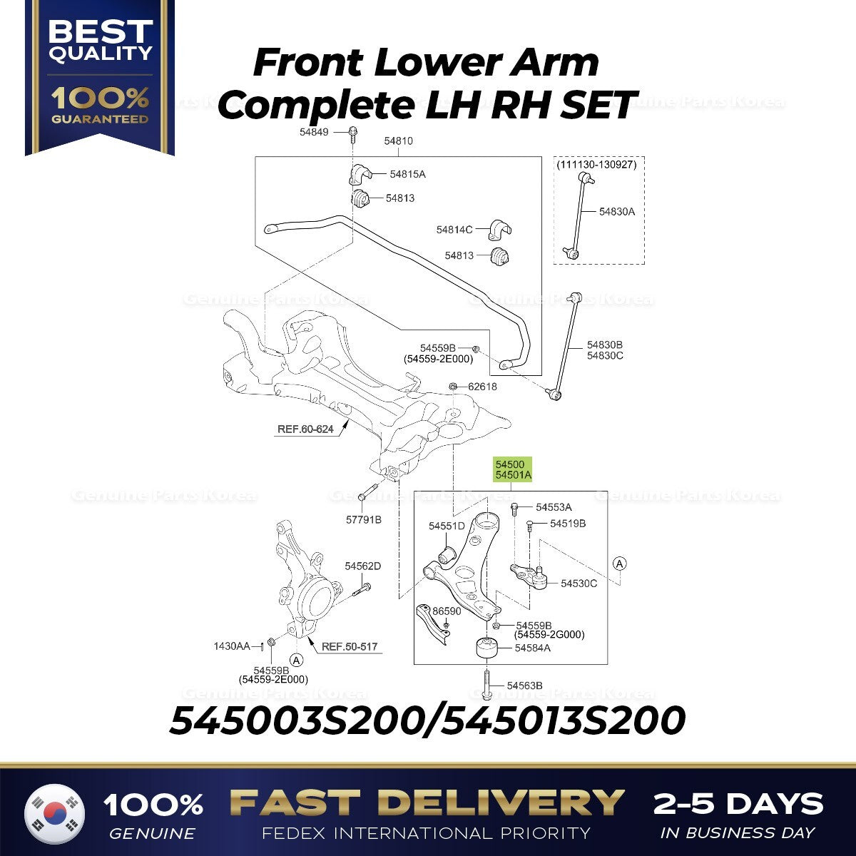 Genuine Front Lower Arm Complete LH RH SET for Hyundai Azera Kia Cadenza