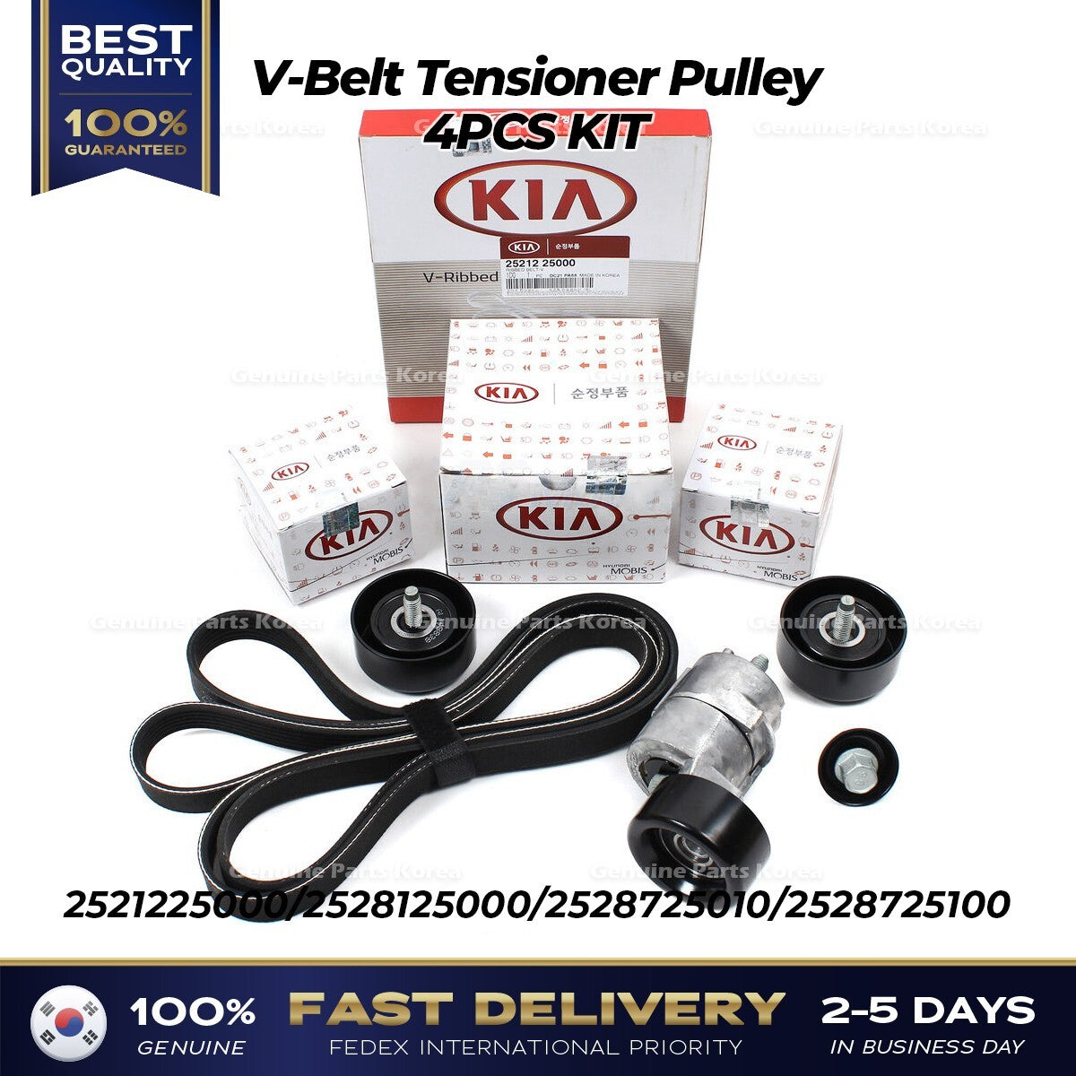 Genuine V-Belt Tensioner Pulley 4PCS KIT for Hyundai Sonata Kia Optima Rondo