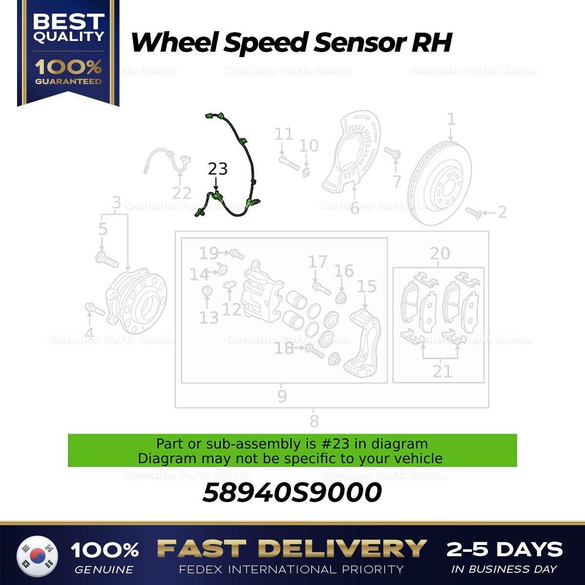 Genuine Wheel Speed Sensor RH 58940S9000 for Kia Telluride
