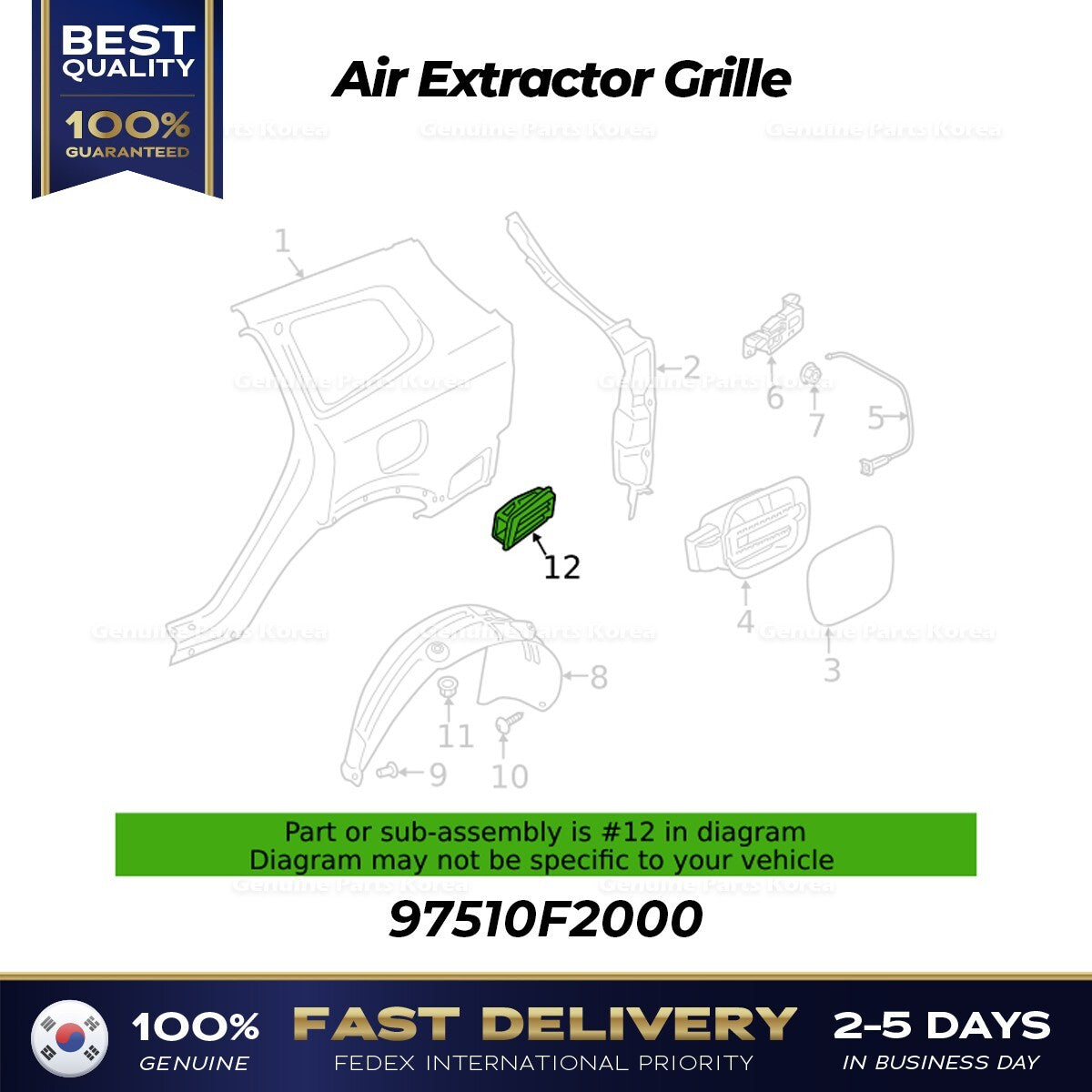 Genuine Air Extractor Grille 97510F2000 for Hyundai Nexo Kia Niro