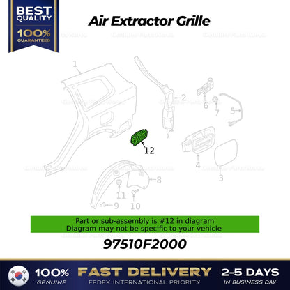 Genuine Air Extractor Grille 97510F2000 for Hyundai Nexo Kia Niro