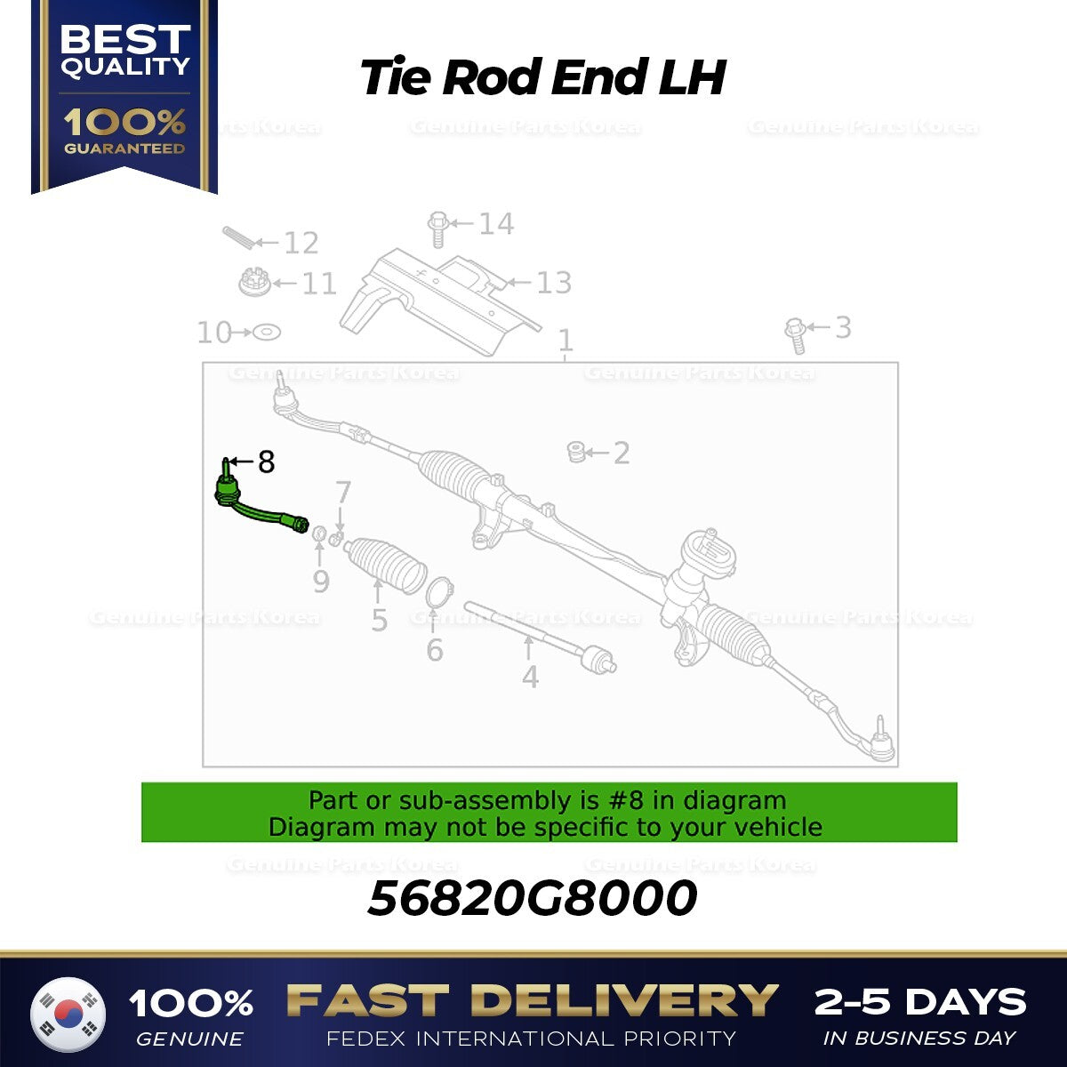 Genuine Tie Rod End LH 56820G8000 for Hyundai Palisade Sonata Kia Cadenza