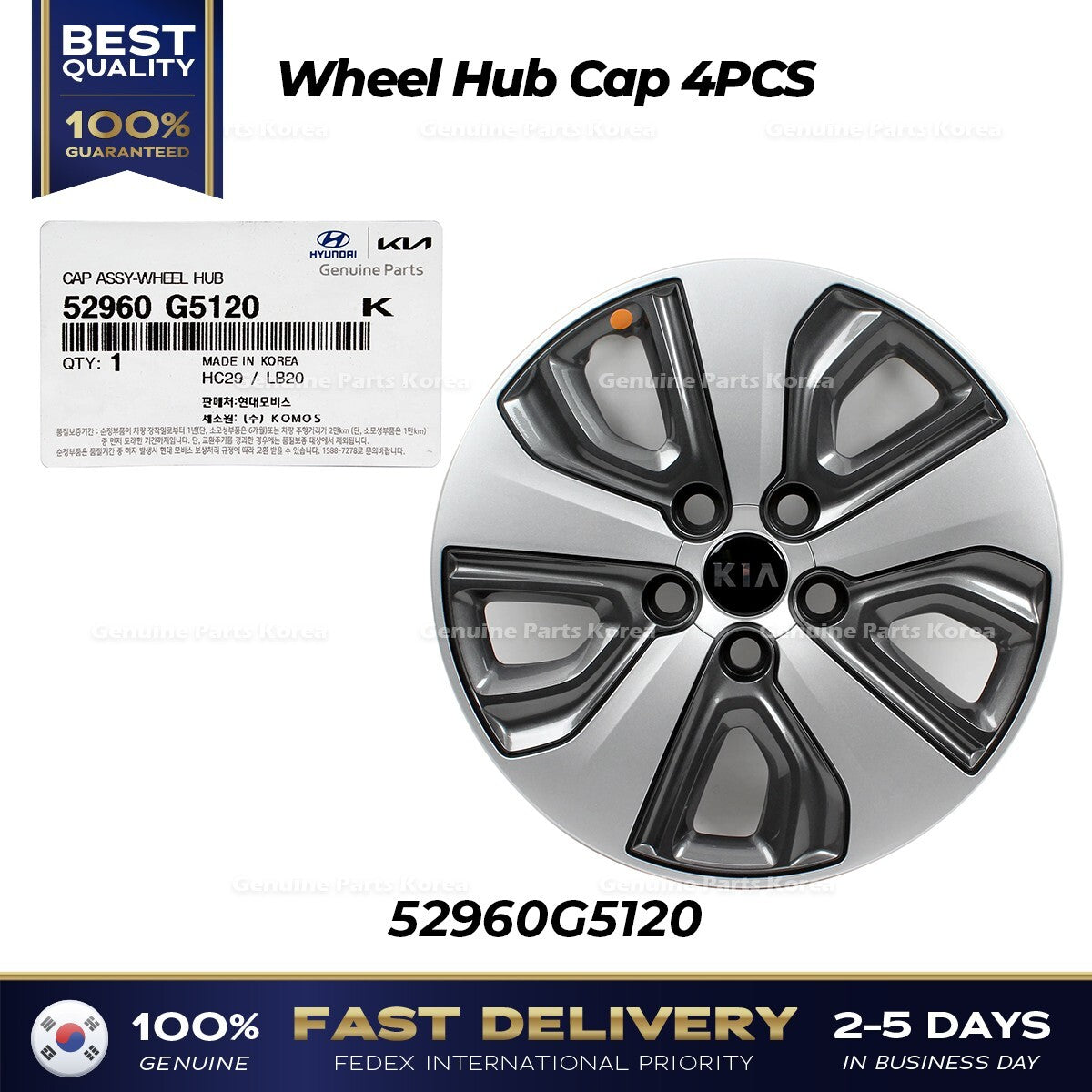 Genuine Wheel Hub Cap 4PCS 52960G5120 for Kia Niro