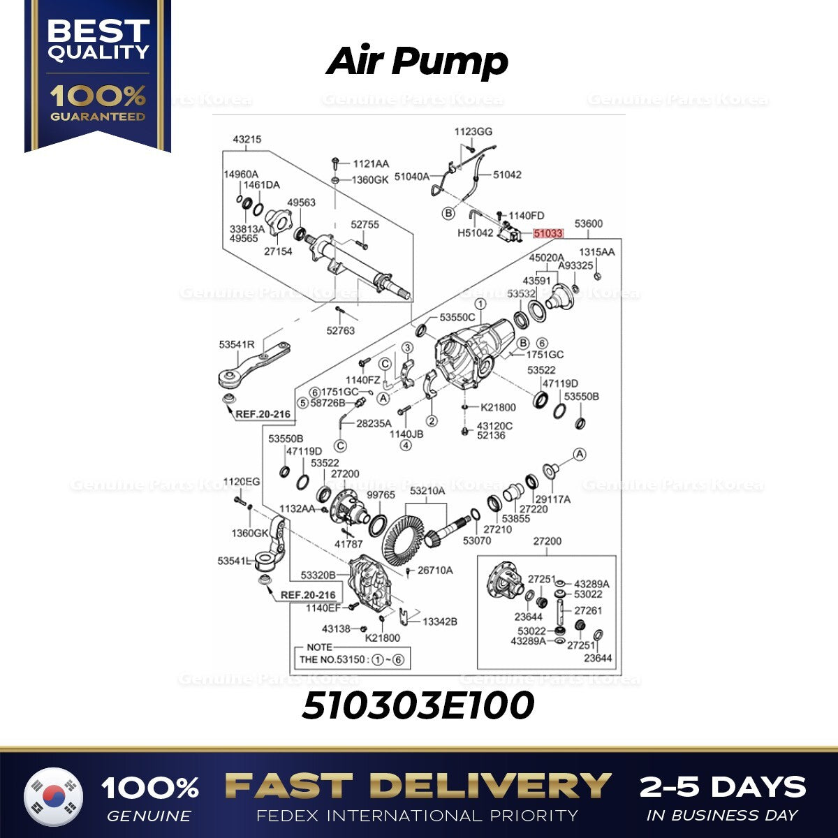 Genuine Air Pump 510303E100 for Kia Borrego Sorento