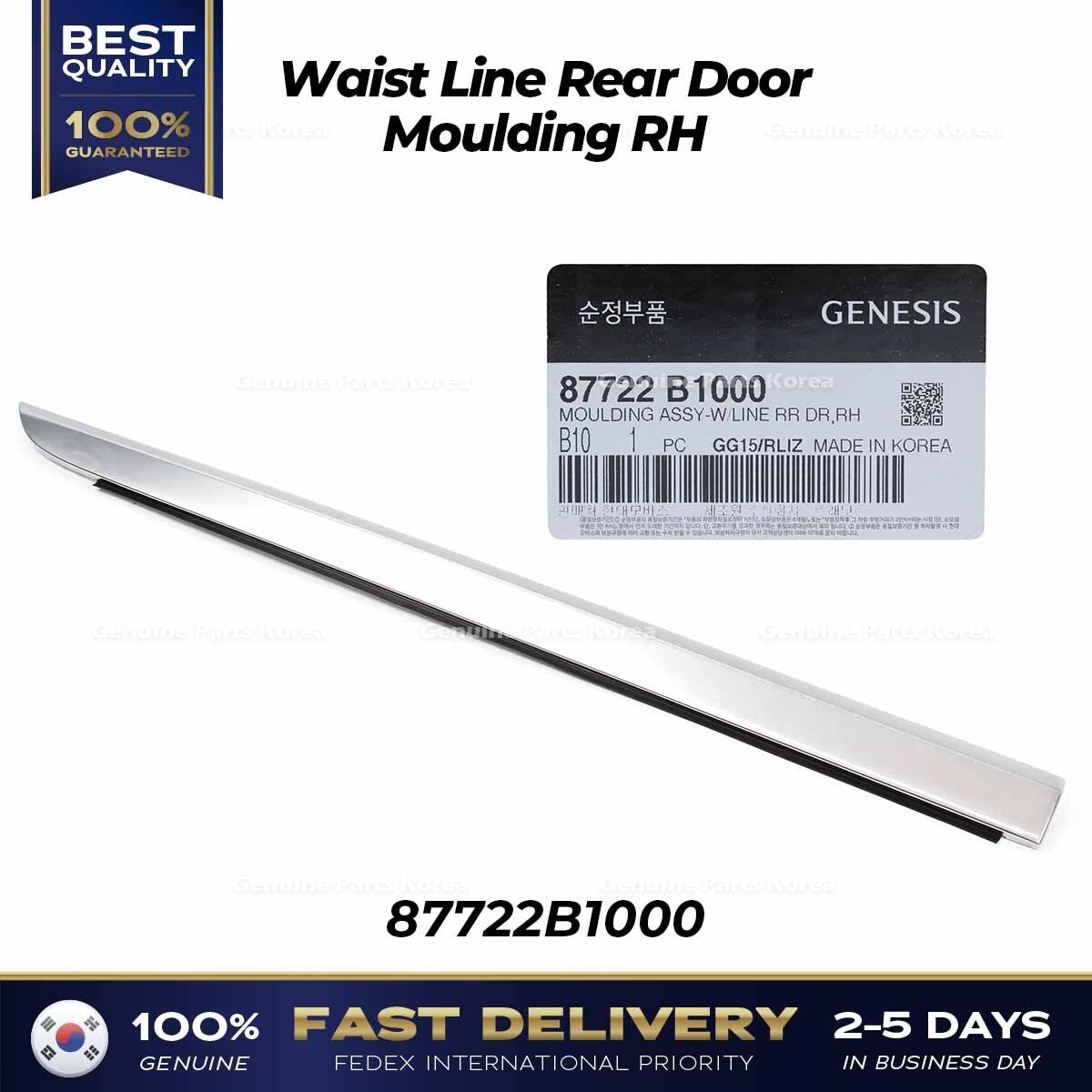 Genuine Waist Line Rear Door Moulding RH 87722B1000 for Hyundai Genesis G80