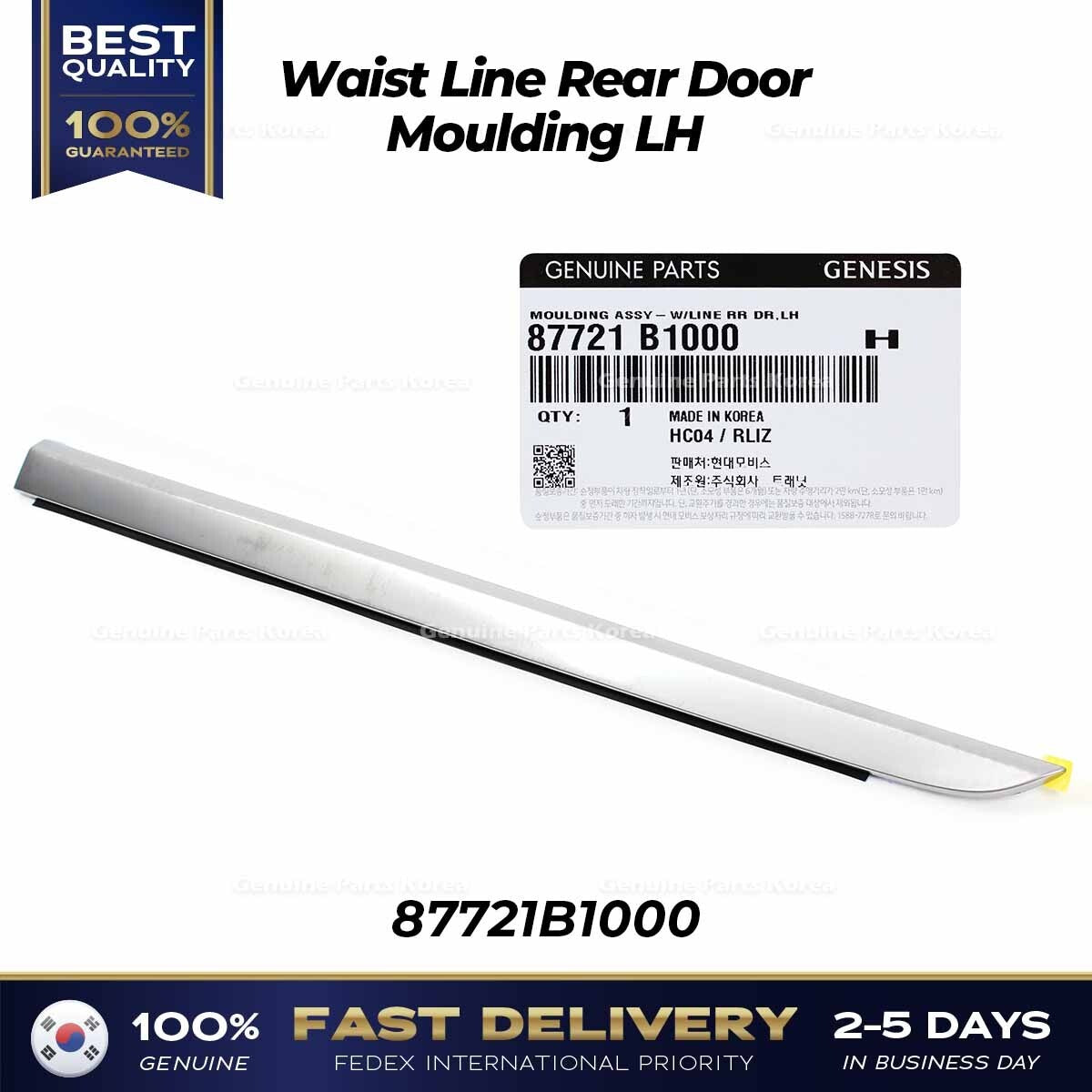 Genuine Waist Line Rear Door Moulding LH 87721B1000 for Hyundai Genesis G80