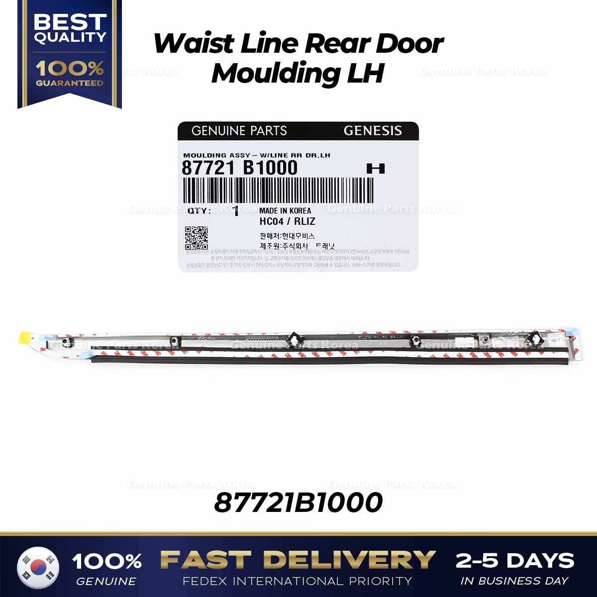 Genuine Waist Line Rear Door Moulding LH 87721B1000 for Hyundai Genesis G80