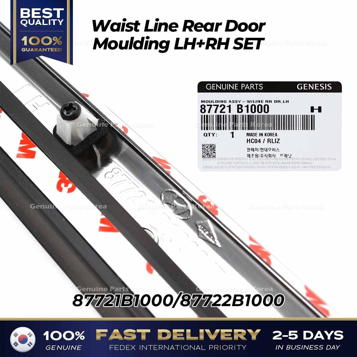Genuine Waist Line Rear Door Moulding LH RH SET for Hyundai Genesis G80