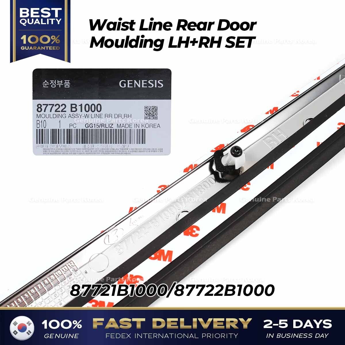 Genuine Waist Line Rear Door Moulding LH RH SET for Hyundai Genesis G80