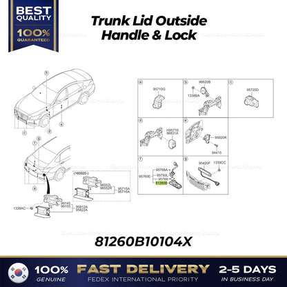 Genuine Trunk Lid Outside Handle & Lock 81260B10104X for Hyundai Genesis