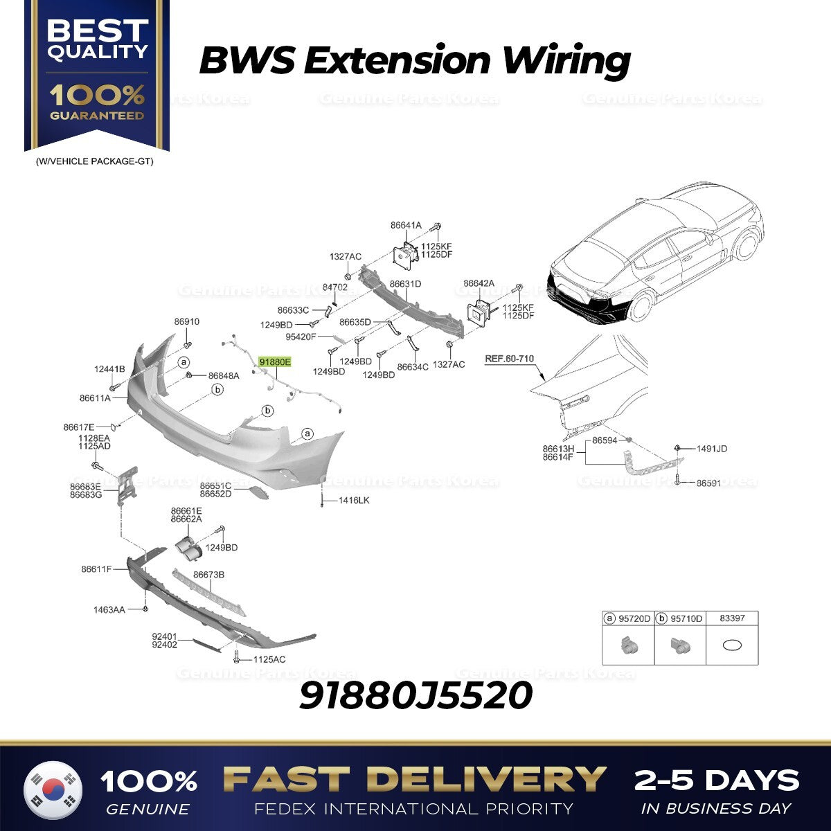 Genuine BWS Extension Wiring 91880J5520 for Kia Stinger
