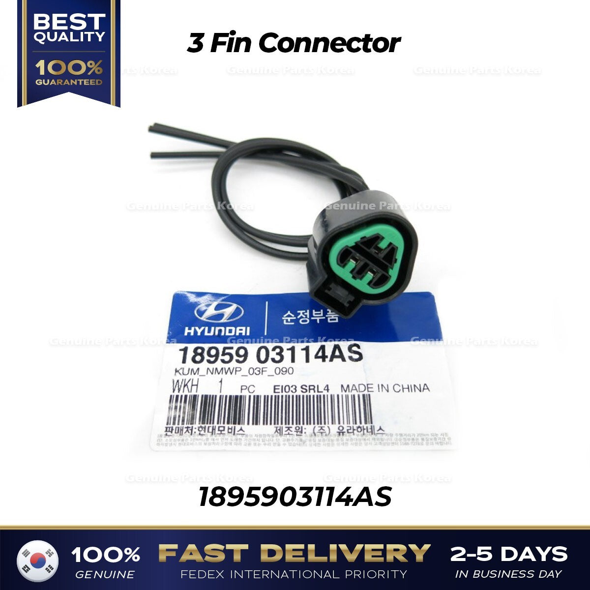 Genuine 3 Fin Connector 1895903114AS for Hyundai Kia