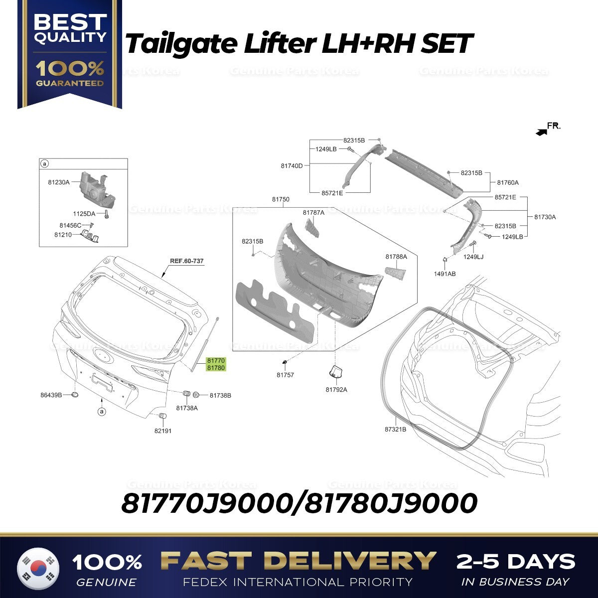Genuine Tailgate Lifter LH RH SET 81770J9000 81780J9000 for Hyundai Kona
