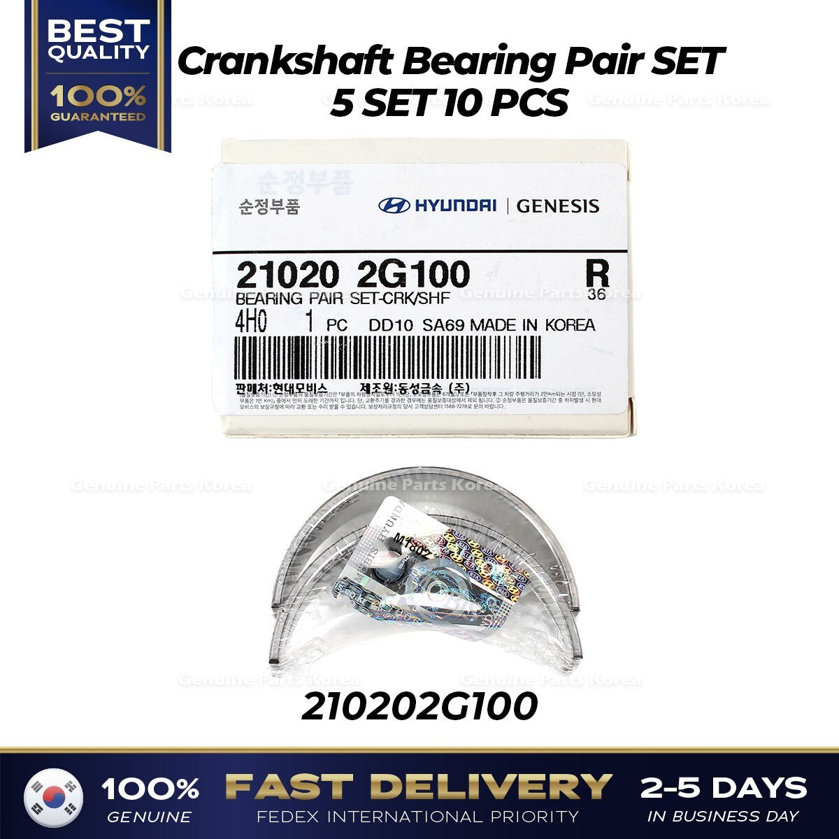 Genuine Crankshaft Bearing Pair 5 SET 10 PCS for Hyundai Sonata Hybrid