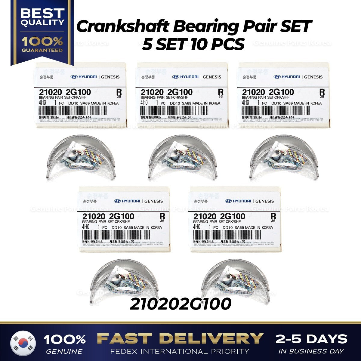 Genuine Crankshaft Bearing Pair 5 SET 10 PCS for Hyundai Sonata Hybrid