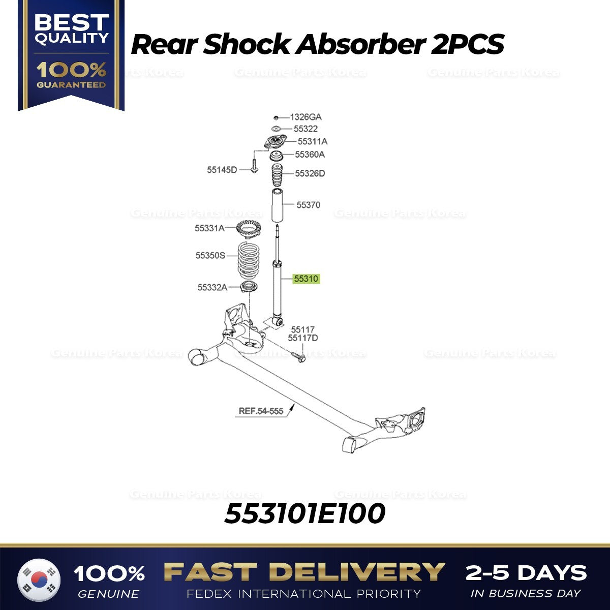 Genuine Rear Shock Absorber 2PCS 553101E100 for Hyundai Accent