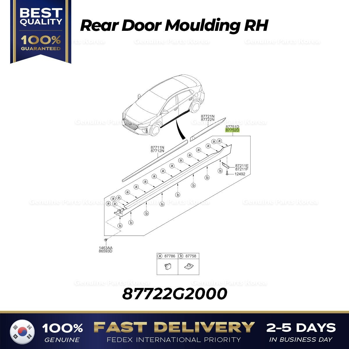 Genuine  Rear Door Moulding RH 87722G2000 for Hyundai Ioniq