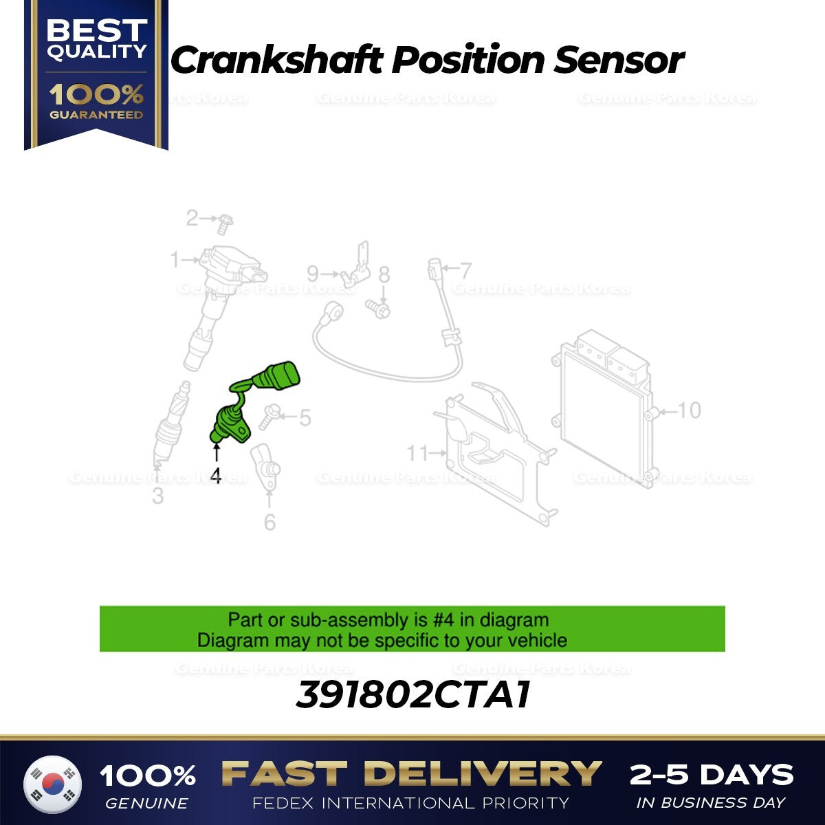 Genuine Crankshaft Position Sensor 391802CTA1 for Hyundai Genesis Kia
